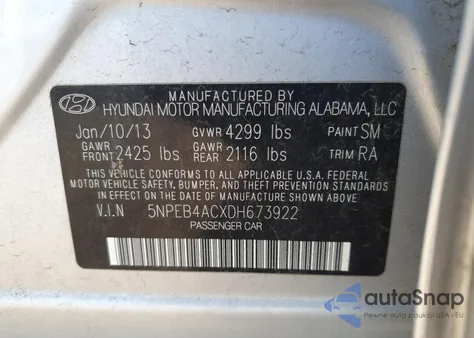 2013 Hyundai Sonata Gls из США, поврежденный, VIN 5NPEB4ACXDH673922